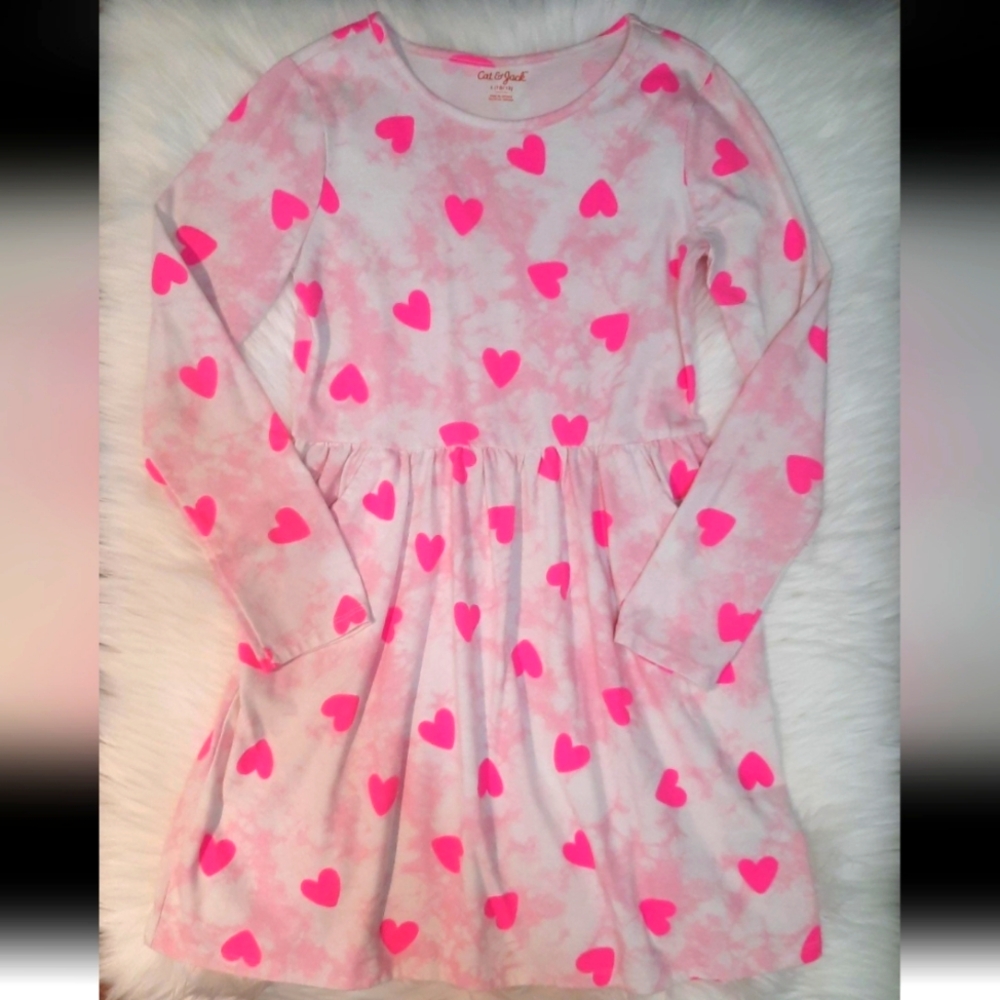 Pink Heart Patterned Dress - Girls Size Large (10-12) - Brand: Cat & Jack